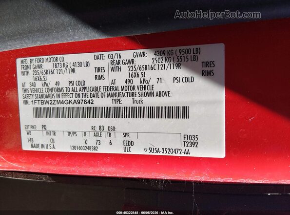 1FTBW2ZM4GKA97842 2016 FORD TRANSIT-350 Red Vista del compartimento del motor