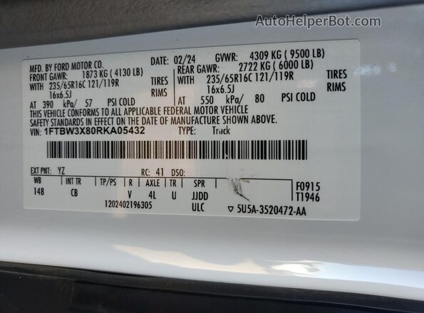 1FTBW3X80RKA05432 2024 FORD TRANSIT White ძრავის განყოფილების ხედი