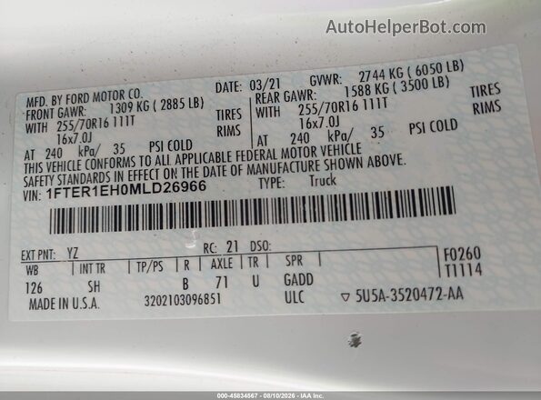 1FTER1EH0MLD26966 2021 FORD RANGER White Engine compartment view
