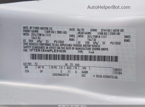 1FTER1EH0PLE31639 2023 FORD RANGER White Widok komory silnika