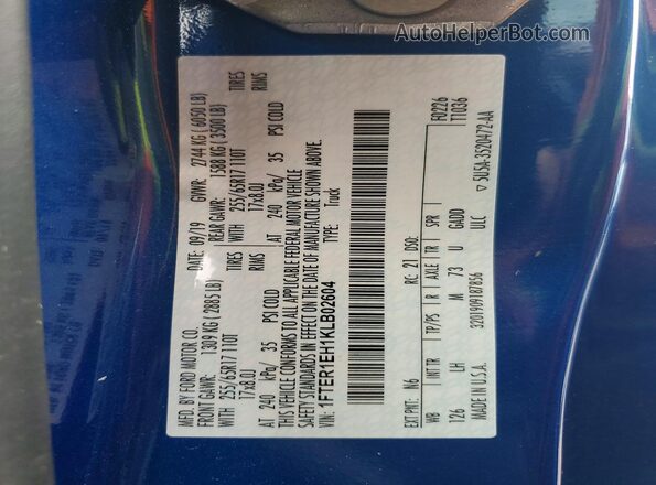 1FTER1EH1KLB02604 2019 FORD RANGER Синий Вид наклейки с VIN-кодом