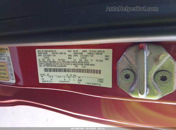 1FTER1EH4LLA20240 2020 FORD RANGER Красный Вид подкапотного пространства