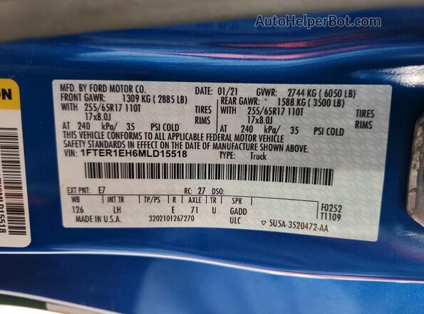 1FTER1EH6MLD15518 2021 FORD RANGER Yellow Engine compartment view