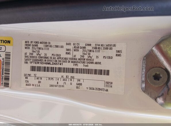 1FTER1EH6MLD65741 2021 FORD RANGER Белый Вид подкапотного пространства