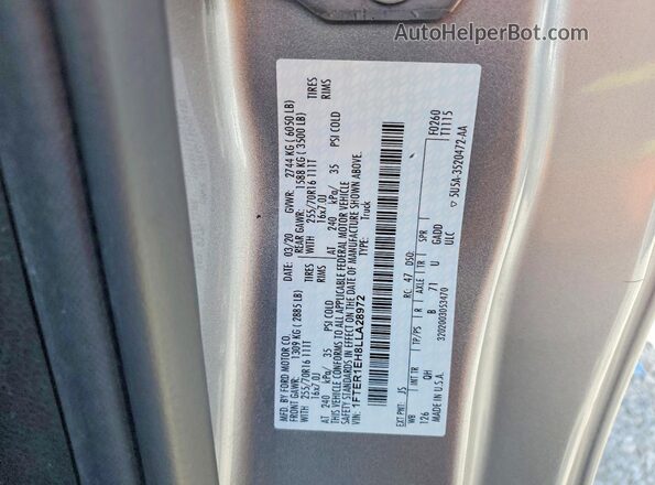 1FTER1EH8LLA28972 2020 FORD RANGER Silver VIN կոդի պիտակի տեսք