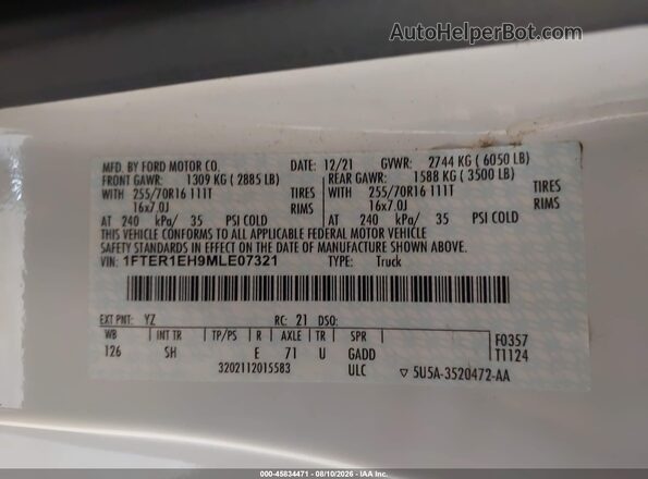 1FTER1EH9MLE07321 2021 FORD RANGER White Engine compartment view
