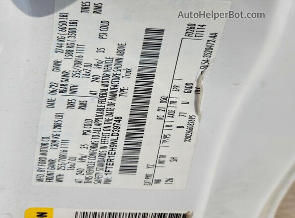 1FTER1EH9NLD39748 2022 FORD RANGER White ძრავის განყოფილების ხედი