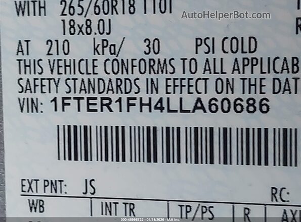 1FTER1FH4LLA60686 2020 FORD RANGER Серебряный Вид подкапотного пространства