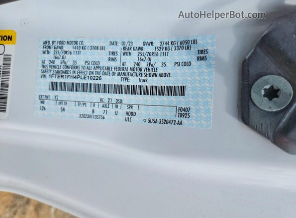 1FTER1FH4PLE10226 2023 FORD RANGER White ძრავის განყოფილების ხედი