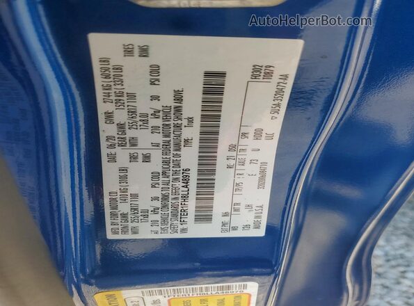 1FTER1FH8LLA48976 2020 FORD RANGER Blue Вид підкапотного простору
