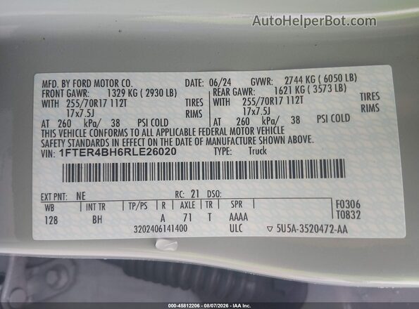 1FTER4BH6RLE26020 2024 FORD RANGER Gray Вид підкапотного простору