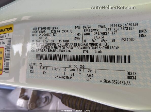 1FTER4BH8RLE49394 2024 FORD RANGER White Widok komory silnika