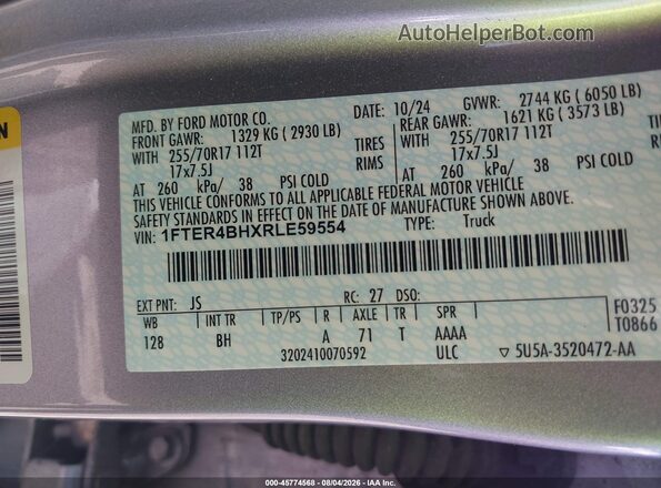 1FTER4BHXRLE59554 2024 FORD RANGER Silver Engine compartment view