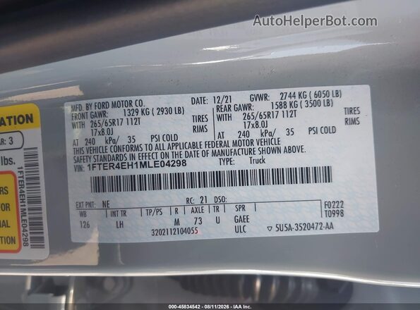 1FTER4EH1MLE04298 2021 FORD RANGER Серый Вид подкапотного пространства