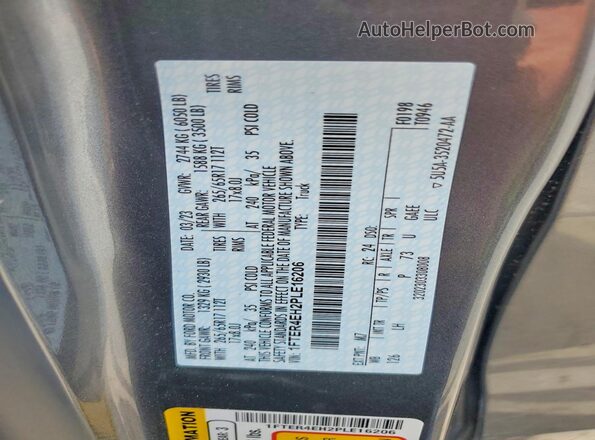 1FTER4EH2PLE16206 2023 FORD RANGER Gray Vista de la etiqueta del VIN
