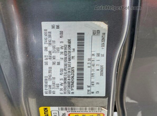 1FTER4EH3NLD32876 2022 FORD RANGER Gray Շարժիչի բաժամունքի տեսք