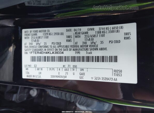 1FTER4EH4KLA38334 2019 FORD RANGER Black Vista del compartimento del motor