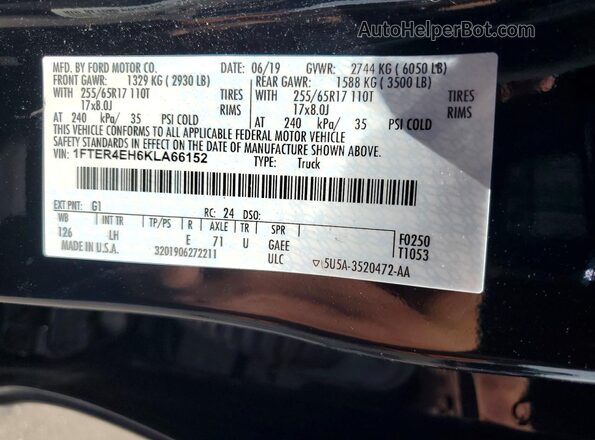 1FTER4EH6KLA66152 2019 FORD RANGER Black Вид підкапотного простору