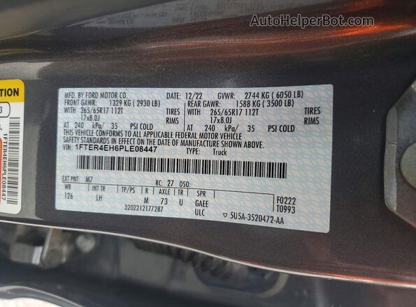 1FTER4EH6PLE08447 2023 FORD RANGER Gray Vista del compartimento del motor