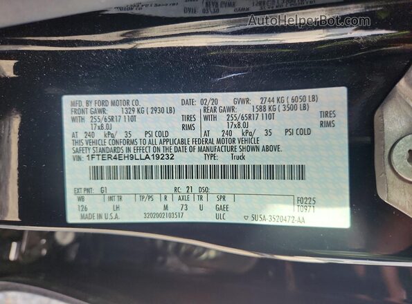 1FTER4EH9LLA19232 2020 FORD RANGER Black Engine compartment view