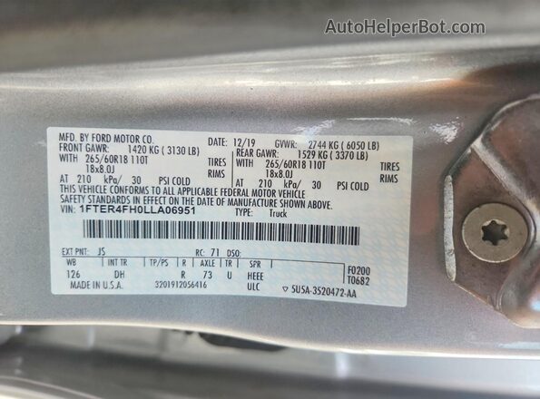 1FTER4FH0LLA06951 2020 FORD RANGER Silver VIN կոդի պիտակի տեսք