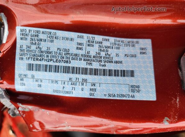 1FTER4FH2PLE07083 2023 FORD RANGER Orange ძრავის განყოფილების ხედი