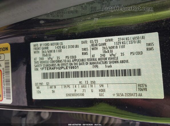1FTER4FH2PLE19931 2023 FORD RANGER Black Widok komory silnika