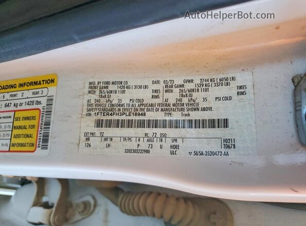 1FTER4FH3PLE18948 2023 FORD RANGER White Widok komory silnika