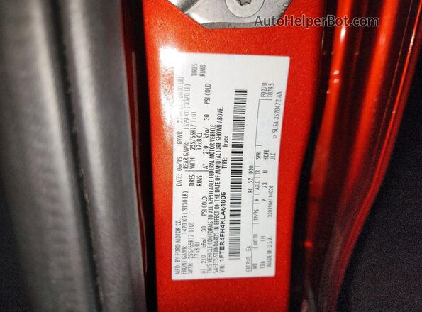1FTER4FH4KLA61806 2019 FORD RANGER Red VIN კოდის სტიკერის ხედი