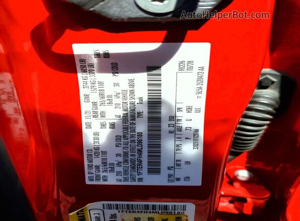 1FTER4FH4MLD96180 2021 FORD RANGER Red VIN կոդի պիտակի տեսք