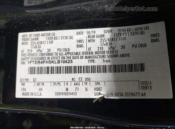 1FTER4FH5KLB10625 2019 FORD RANGER Черный Вид подкапотного пространства