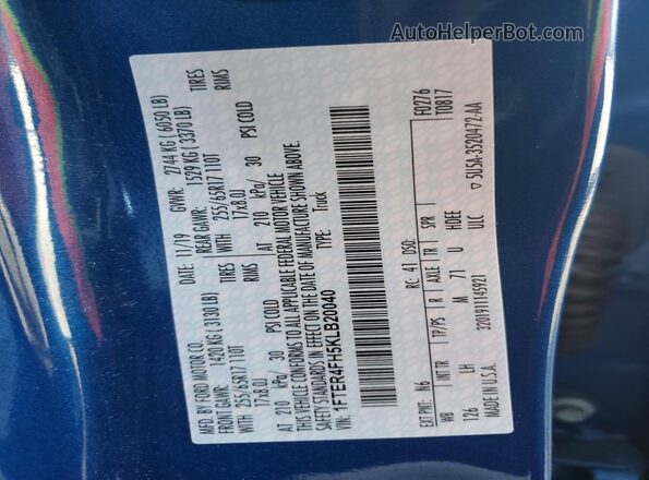 1FTER4FH5KLB20040 2019 FORD RANGER Blue Engine compartment view