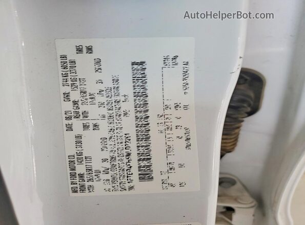 1FTER4FH5MLD72261 2021 FORD RANGER White Widok komory silnika