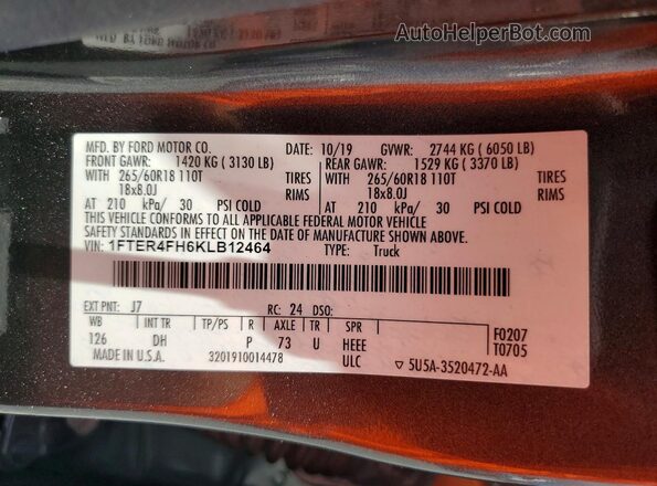 1FTER4FH6KLB12464 2019 FORD RANGER Gray Vista del compartimento del motor