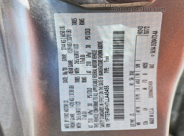 1FTER4FH7LLA45455 2020 FORD RANGER Silver ძრავის განყოფილების ხედი