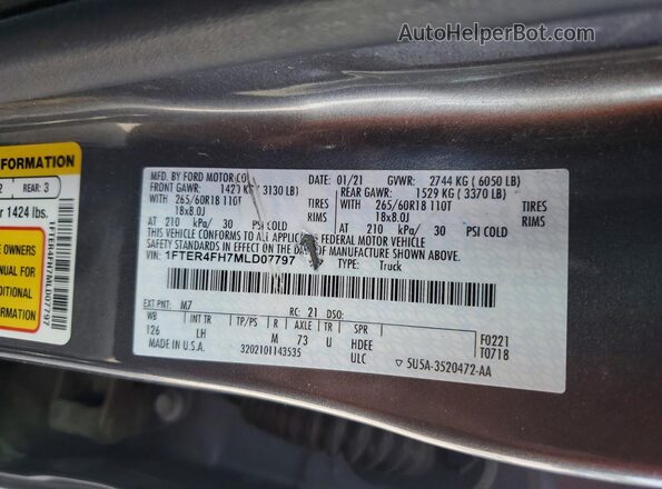 1FTER4FH7MLD07797 2021 FORD RANGER Charcoal ძრავის განყოფილების ხედი