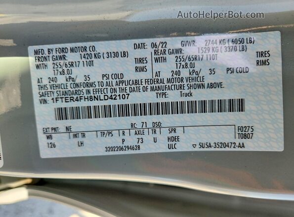 1FTER4FH8NLD42107 2022 FORD RANGER Gray Շարժիչի բաժամունքի տեսք