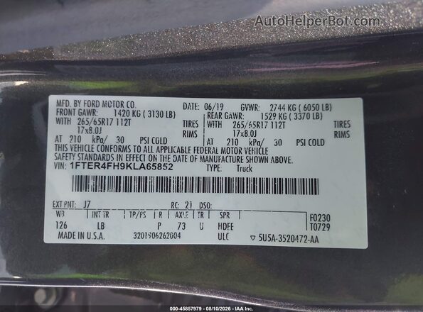 1FTER4FH9KLA65852 2019 FORD RANGER Gray Engine compartment view