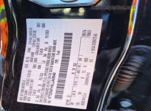1FTER4FH9LLA69840 2020 FORD RANGER Black Widok naklejki z numerem VIN