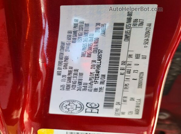 1FTER4FH9LLA95757 2020 FORD RANGER Maroon Вид підкапотного простору