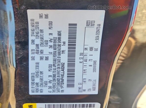 1FTER4FHXLLA82662 2020 FORD RANGER Black Widok komory silnika