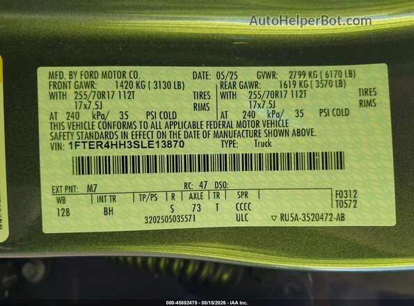 1FTER4HH3SLE13870 2025 FORD RANGER Gray Engine compartment view
