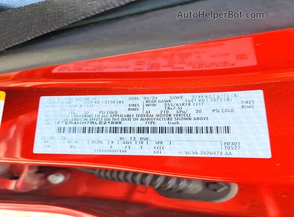 1FTER4HH7RLE21898 2024 FORD RANGER Red Widok komory silnika