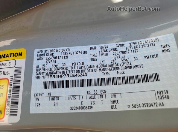 1FTER4HP7RLE46243 2024 FORD RANGER Gray Widok komory silnika