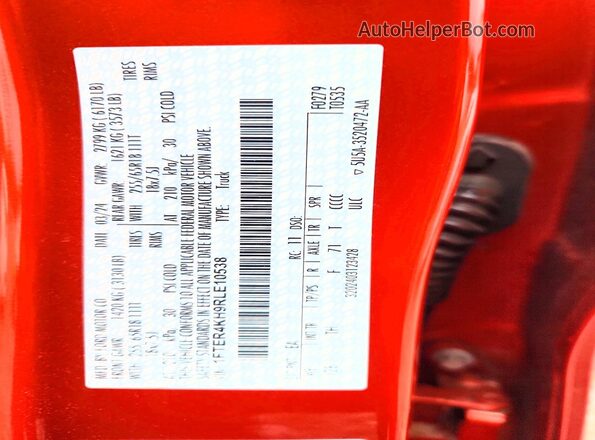 1FTER4KH9RLE10538 2024 FORD RANGER Red Vista del compartimento del motor