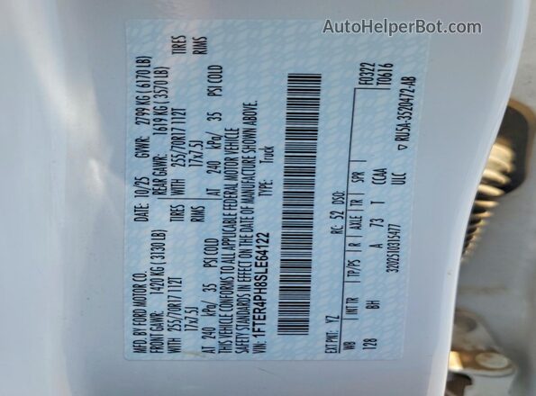 1FTER4PH8SLE64122 2025 FORD RANGER White Вид наклейки з VIN-кодом