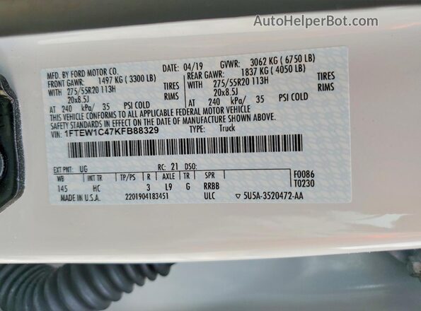 1FTEW1C47KFB88329 2019 FORD F150 Белый Вид подкапотного пространства