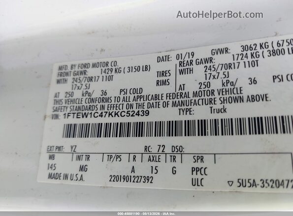 1FTEW1C47KKC52439 2019 FORD F150 White Engine compartment view