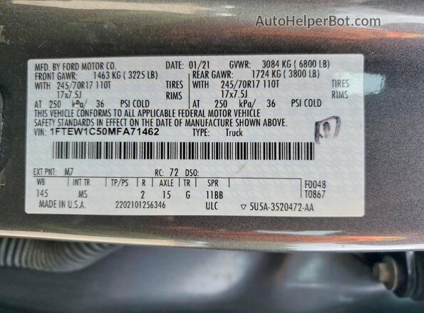 1FTEW1C50MFA71462 2021 FORD F150 Gray Engine compartment view