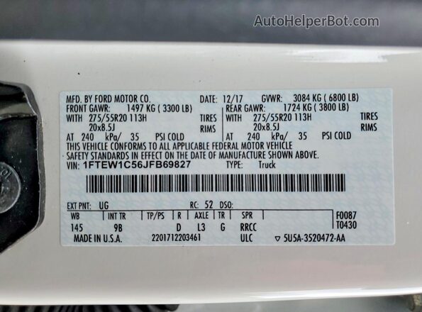 1FTEW1C56JFB69827 2018 FORD F150 Белый Вид подкапотного пространства